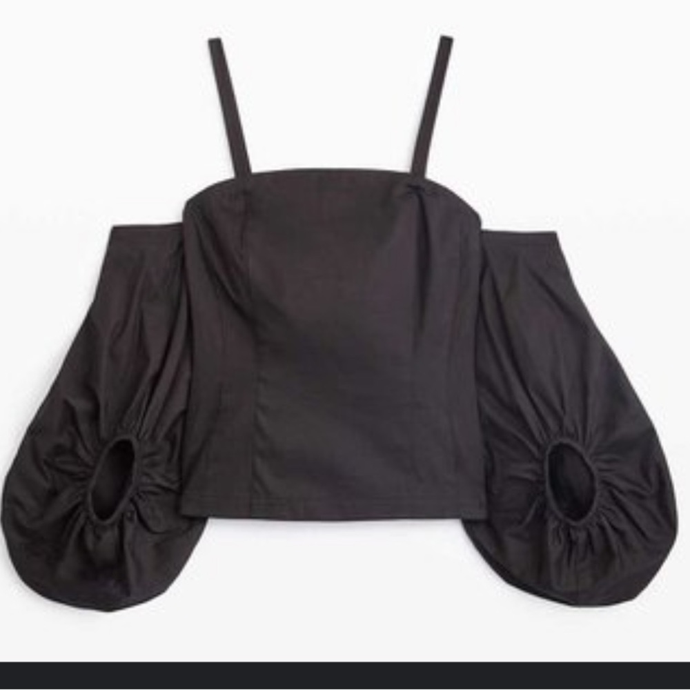 Etcetera Black Asymmetrical Puff Sleeve Tank Top
